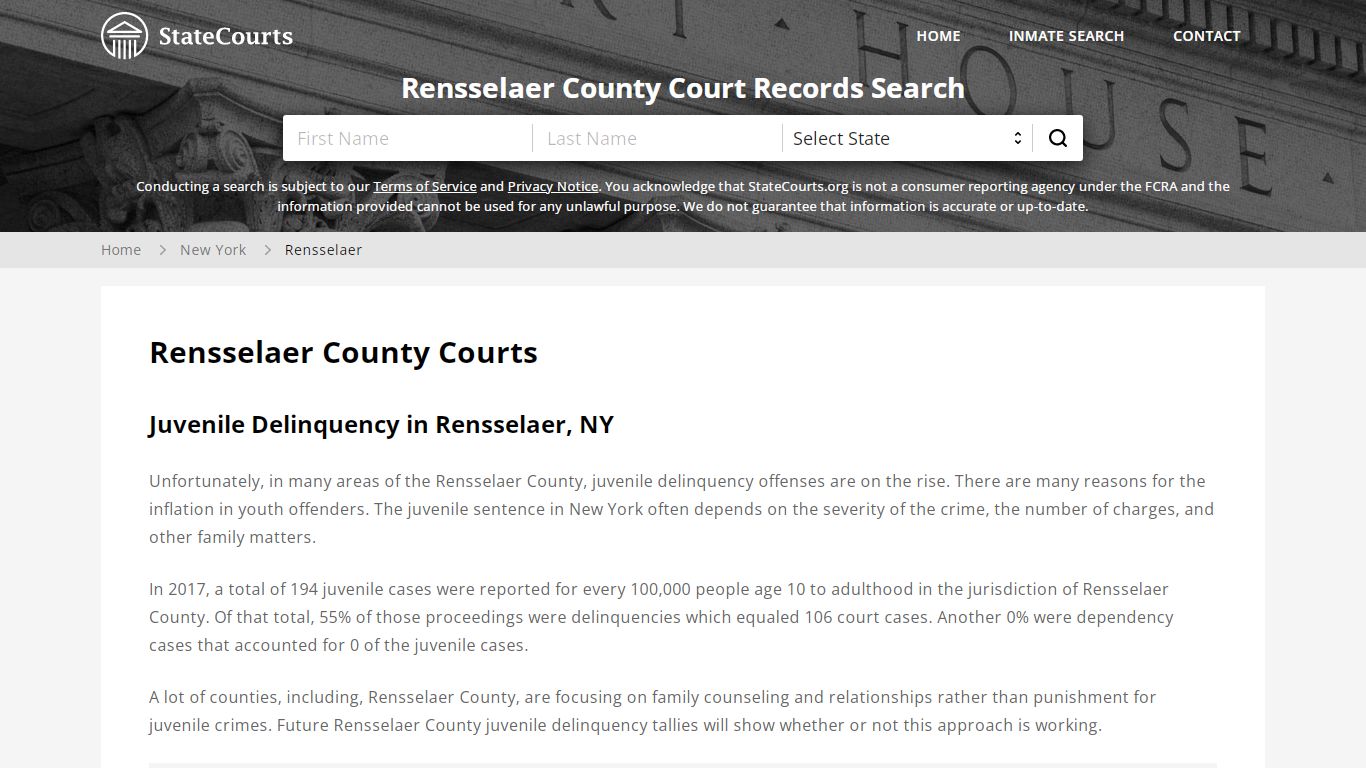 Rensselaer County, NY Courts - Records & Cases - StateCourts