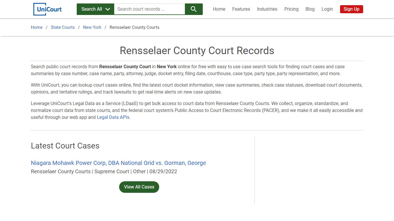 Rensselaer County Court Records | New York | UniCourt